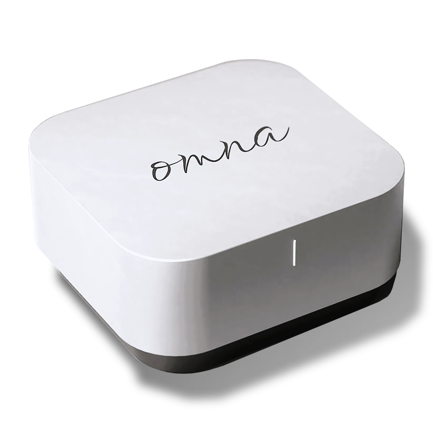 Omna AI hardware device in sleek anodized aluminum finish with status indicator light